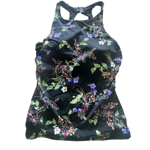 Athleta High Neck Tankini Swim Top Maldives Black Floral - 34D/DD Underwire - Picture 1 of 2